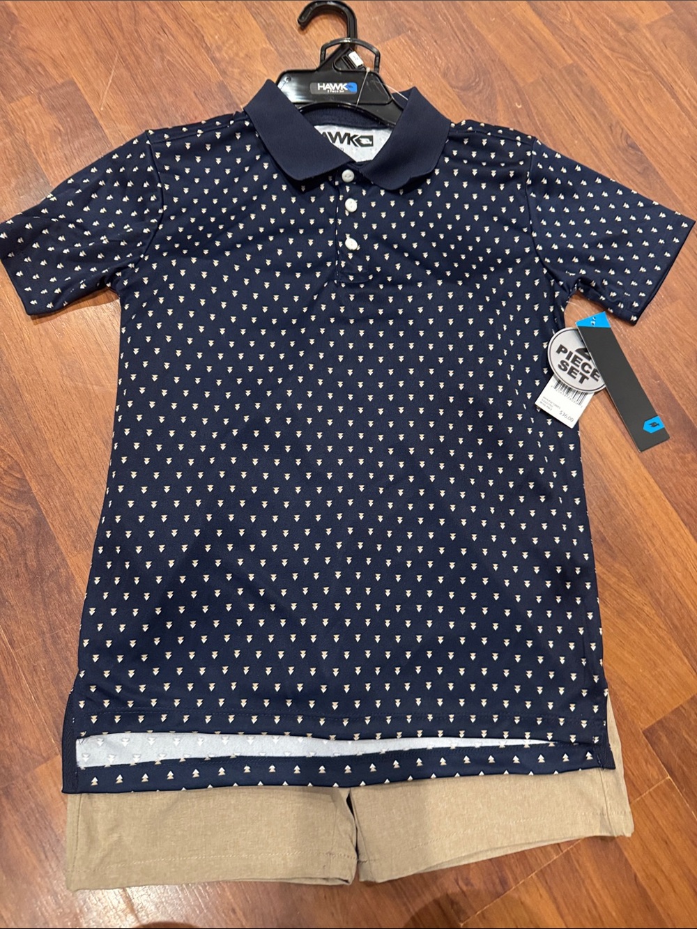 Tony Hawk Navy Polo with Tiny White Micro Print & tan